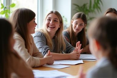 Students practicing speaking a foreign language.