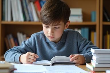 Student looking at test preparation materials.