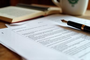 Documents and writing tools symbolizing translation services.